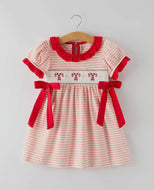 Christmas Candy Cane Smocking Embroidery Striped Girls Dress-Ships by 10/15