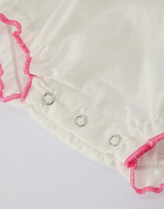 Fall White Baby Girls Romper with Pink Bow Embroidery/Ships 10/10