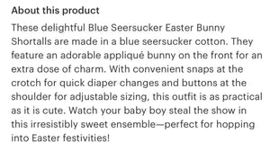 Blue Seersucker Easter Bunny Shortalls - Image #3