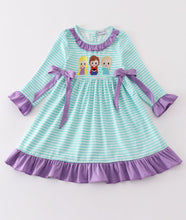 Load image into Gallery viewer, Green stripe princess embroidery girl dress
