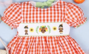 Turkey Hand Smocked Baby Girl Dress