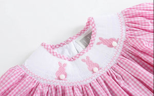 Pink Gingham Pom Pom Easter Bunny
Smocked Bishop Dress