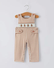 Load image into Gallery viewer, Christmas Vintage-Style Plaid Embroidered Gingerbread and Bows Boy Romper
