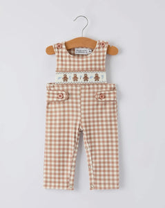Christmas Vintage-Style Plaid Embroidered Gingerbread and Bows Boy Romper