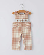 Christmas Vintage-Style Plaid Embroidered Gingerbread and Bows Boy Romper