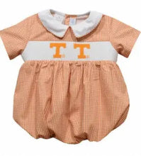 Load image into Gallery viewer, Ready to ship-Tennessee Vols Smocked Orange Gingham Boys Bubble - Image #1
