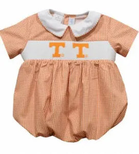 Ready to ship-Tennessee Vols Smocked Orange Gingham Boys Bubble - Image #1