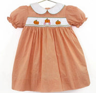 Smocked Pumpkin Dress with matching bloomers - Image #1