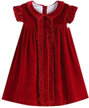 Load image into Gallery viewer, Red Velour Ruffle Dress - Image #1
