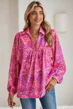 Load image into Gallery viewer, Bonbon Abstract Print Loose Fit Collared V Neck Babydoll Blouse - Image #4
