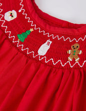 Load image into Gallery viewer, Christmas Gingerbread Embroidery Red Baby Dress with Bow-Ships 10/15
