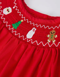 Christmas Gingerbread Embroidery Red Baby Dress with Bow-Ships 10/15