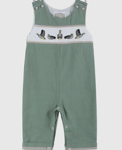 Preorder ETA 7/15-8/15-Sage Green Mallard Smocked Overalls - Image #1