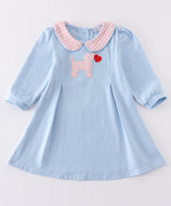 Blue valentine puppy heart applique girl dress