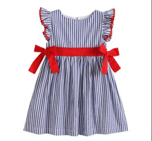 Load image into Gallery viewer, Navy Blue Stripe and Red A-line Independence Day Dress - Image #1
