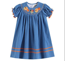 Load image into Gallery viewer, Royal Blue Pumpkin Smocked Bishop Dress - Image #1
