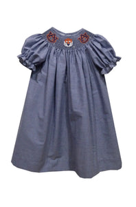 ETA 6/1-Auburn Tigers Smocked Navy Gingham Short Sleeve Bishop Dress - Image #2