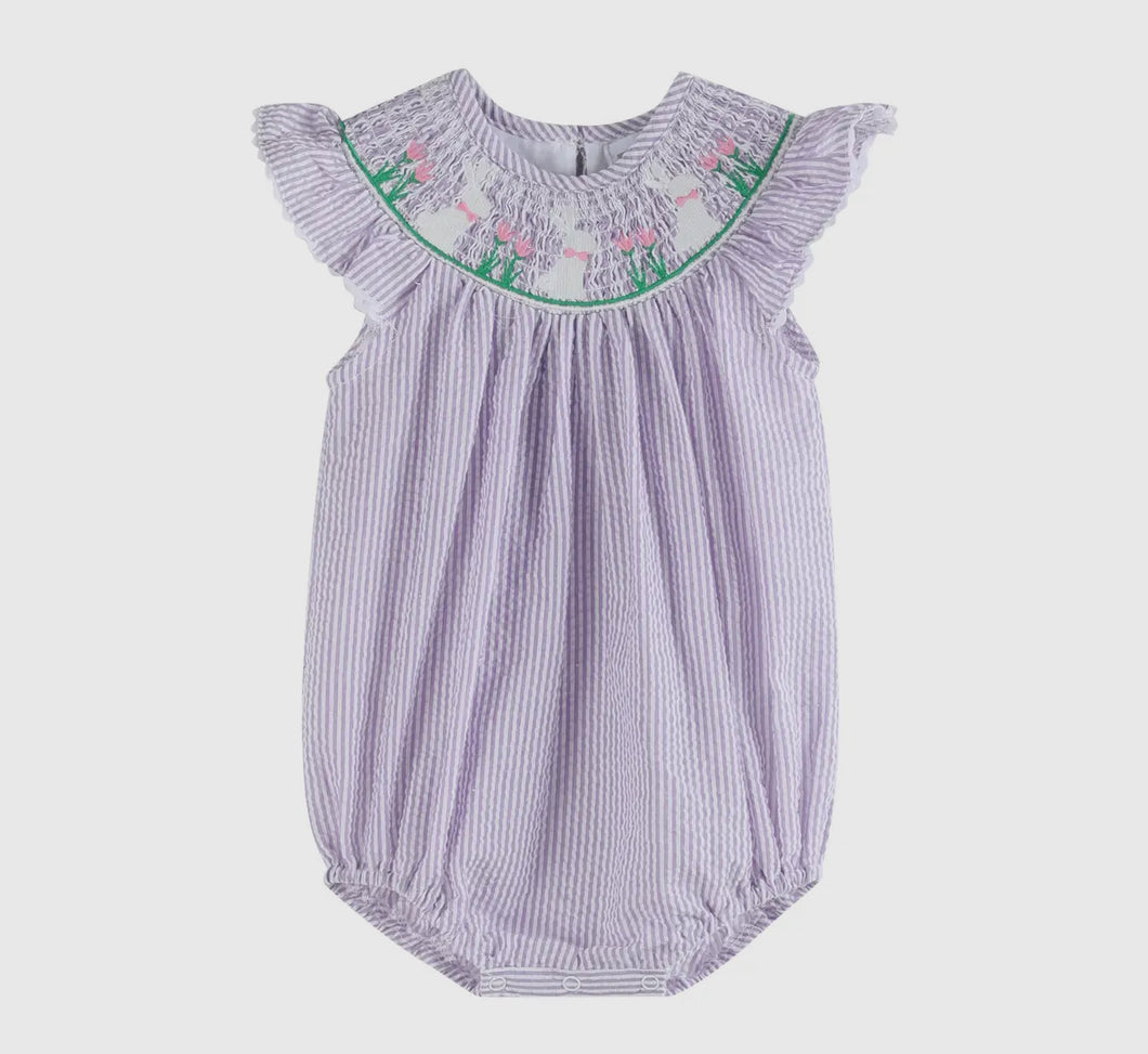 Light Purple Seersucker Bunny
Smocked Romper