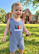 Blue Gingham Crayon Shortalls