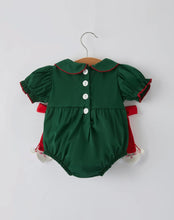 Load image into Gallery viewer, Baby Girls Holiday Outfit - Santa Bow Green Christmas Romper-Ships 11/10

