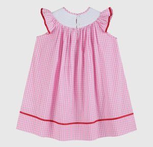 Preorder by 9/30-Pink Gingham Daisy and Hearts Smocked Romper-Ships 12/28