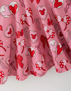 Toddler Girls Valentine Party Pink Dress - Red Bow Heart Print Outfit