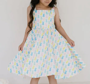 Preorder Ends 11/24-ETA 2/25-Valerie Dress in Marshmallow Bunny Girls Pocket Twirl Dress Easter