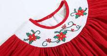 Load image into Gallery viewer, Red Christmas Mistletoe Smocked Long Sleeve Bishop Dress - Image #2
