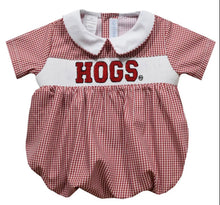 Load image into Gallery viewer, Arkansas Razorbacks Smocked Red Gingham Short Sleeve Bubble - Image #1
