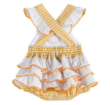 Load image into Gallery viewer, Orange Gingham Peach Applique Ruffle Romper - Image #2
