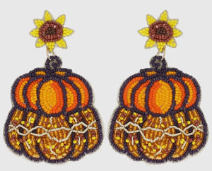 Thanksgiving Sunflower Pumpkin Earrings - Image #1