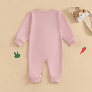 Easter Baby Boy Girl Outfit Embroidery Bunny Rompers Bunny Tail Jumpsuit Unisex Newborn Infant Easter Clothes (Pink, 0-3 Months)