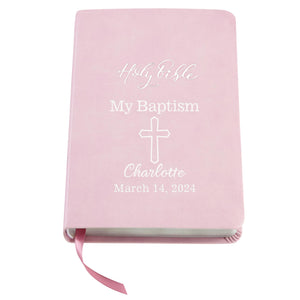 Let's Make Memories Personalized Baptism Baby Bible – Religious Gift for Faith Milestone – Pink Bible – Customize with Any Message