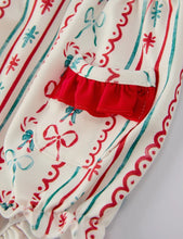 Load image into Gallery viewer, Christmas Baby Girls Romper Stripe Print One-Piece with Ruffle Trim
