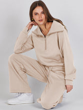 Load image into Gallery viewer, ANRABESS Women 2 Piece Outfits Sweatsuit Oversized Sweatshirt Sweatpants Tracksuit Sweat Lounge Matching Set 2024 Fall Trendy Apricot X-Small
