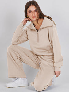 ANRABESS Women 2 Piece Outfits Sweatsuit Oversized Sweatshirt Sweatpants Tracksuit Sweat Lounge Matching Set 2024 Fall Trendy Apricot X-Small