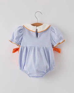 Fall Thanksgiving and Halloween Lapel Stripe Pumpkin Applique Bow Girls Romper-Ships 10/10
