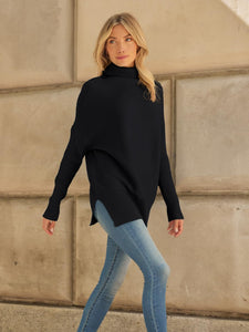 LILLUSORY Womens Turtleneck Oversized Tunic Fall Sweaters 2024 Trendy Casual Long Pullover Knit Winter Casual Cute Poncho Fashion Trendy Clothes Outfits Clothing Tops Black