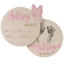 Load image into Gallery viewer, Personalized Butterfly 3D Name Sign for Hospital,Custom Wooden Baby Name Announcement Sign And Footprint Sign for Photo Prop Baby Shower Nursery Gift
