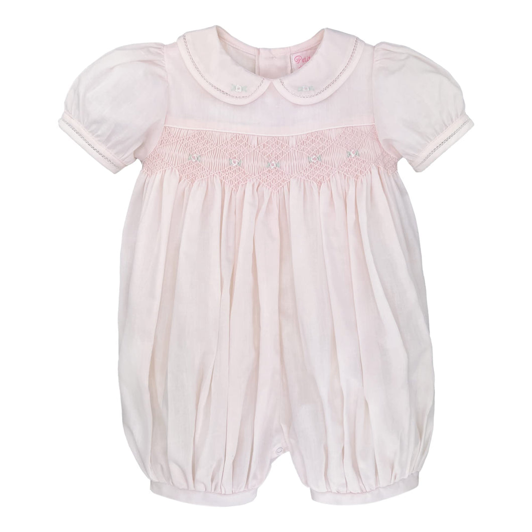 Petit Ami Baby Girls’ French Bubble with Diamond Smocking, 3 Months-9 months, Pink