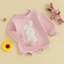 Load image into Gallery viewer, FOCUSNORM Easter Newborn Baby Girl Clothes Fuzzy Bunny Embroidery Romper Sweatshirt Bubble Jumpsuit Toddler Baby Girl Outfit (Easter Pink, 0-6 Months)
