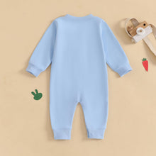 Load image into Gallery viewer, Easter Baby Boy Girl Outfit Embroidery Bunny Rompers Bunny Tail Jumpsuit Unisex Newborn Infant Easter Clothes (Blue, 0-3 Months)
