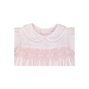 Petit Ami Baby Girls’ French Bubble with Diamond Smocking, 3 Months-9 months, Pink