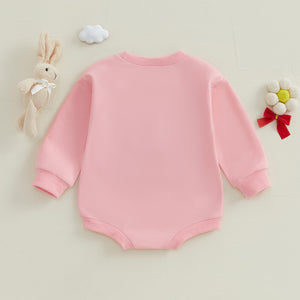 Newborn Baby Boy Girl Easter Outfit Embroidery Bubble Romper Sweatshirt Infant Easter Bunny Clothes (Light Pink, 0-3 Months)