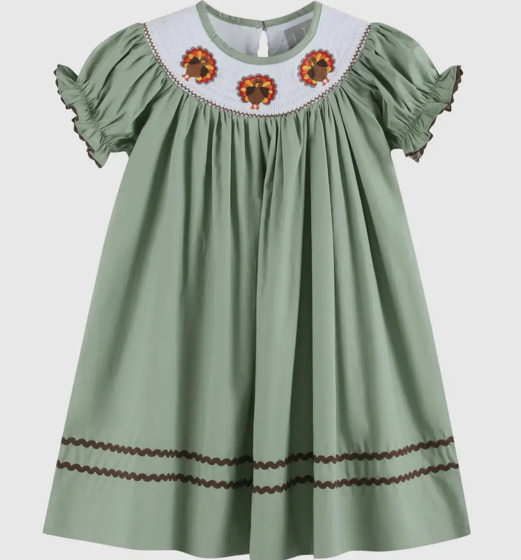 Preorder ETA 7/15-8/15-Sage Green Turkey Smocked Bishop Dress - Image #1