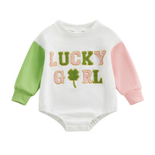 Load image into Gallery viewer, FOCUSNORM Newborn Girl Clothes Toddler Baby St. Patrick&#39;S Outfit Long Sleeve Ireland Festival Romper Four Leaf Clover Romper (St. Patrick&#39;s Pink, 6-12 Months)
