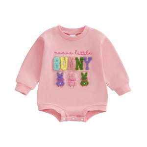 Newborn Baby Boy Girl Easter Outfit Embroidery Bubble Romper Sweatshirt Infant Easter Bunny Clothes (Light Pink, 0-3 Months)