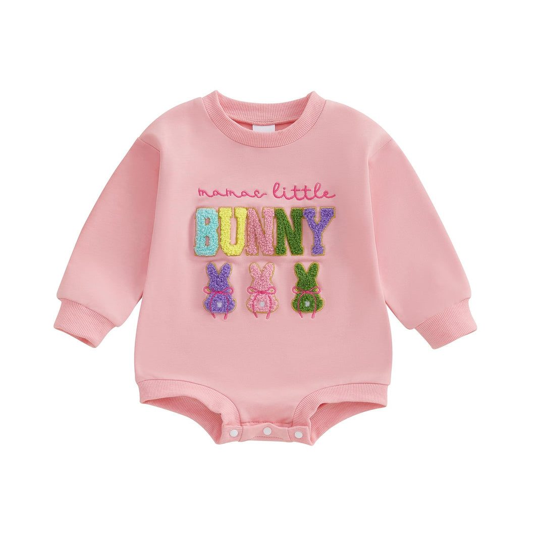 Newborn Baby Boy Girl Easter Outfit Embroidery Bubble Romper Sweatshirt Infant Easter Bunny Clothes (Light Pink, 0-3 Months)