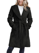 Load image into Gallery viewer, Fazortev Women&#39;s Winter Pea Coat Big Lapel Open Front Long Jackets Belted With Pockets
