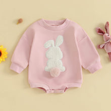 Load image into Gallery viewer, FOCUSNORM Easter Newborn Baby Girl Clothes Fuzzy Bunny Embroidery Romper Sweatshirt Bubble Jumpsuit Toddler Baby Girl Outfit (Easter Pink, 0-6 Months)
